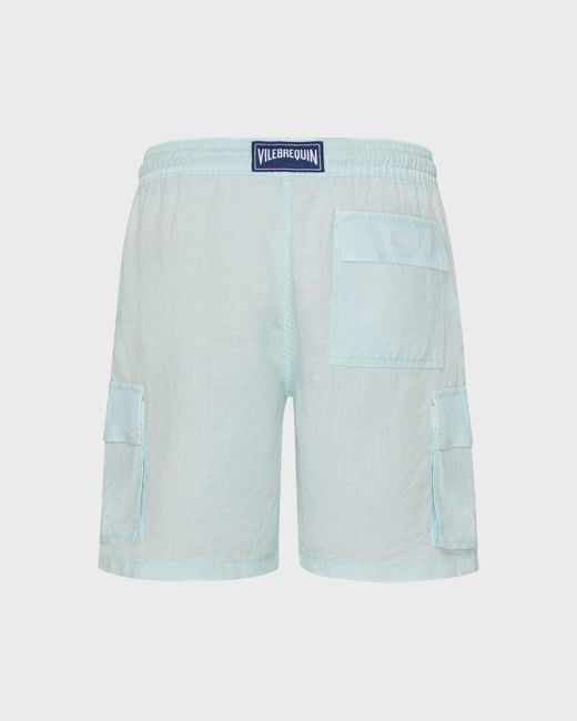Vilebrequin Blue Linen Cargo Bermuda Shorts Natural Dye for men