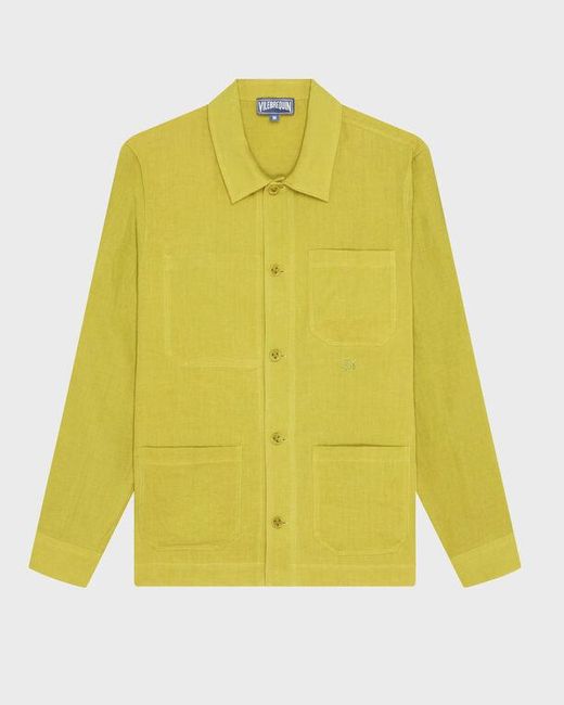 Vilebrequin Yellow Linen Overshirt Solid - Jacket - Corentin - Green - Size S for men