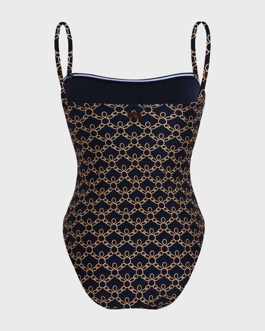 Vilebrequin Black Bustier One-Piece Swimsuit Turtles Chain