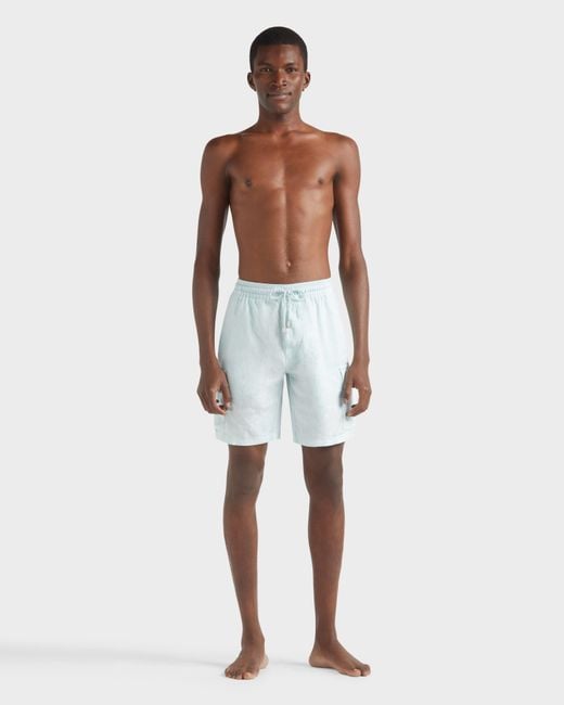Vilebrequin Blue Linen Cargo Bermuda Shorts Natural Dye for men