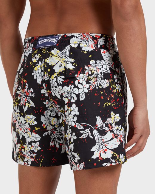 Vilebrequin Black Swim Shorts Flower Splash for men