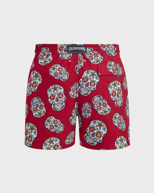 Vilebrequin Red Swim Trunks Día De Muertos for men