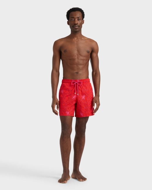 Vilebrequin Swim Trunks Embroidered Turtles Net - Limited Edition - Swimwear - Mistral - Red - Size S for men