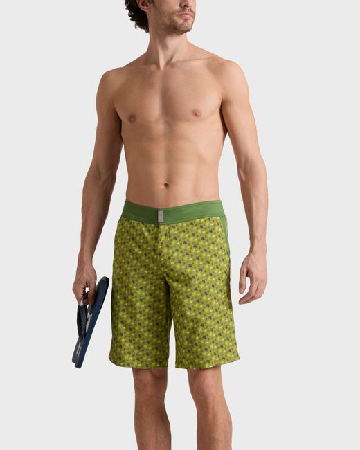 Vilebrequin Green Long Stretch Flat Belt Swim Shorts Micro Ronde Des Tortues for men
