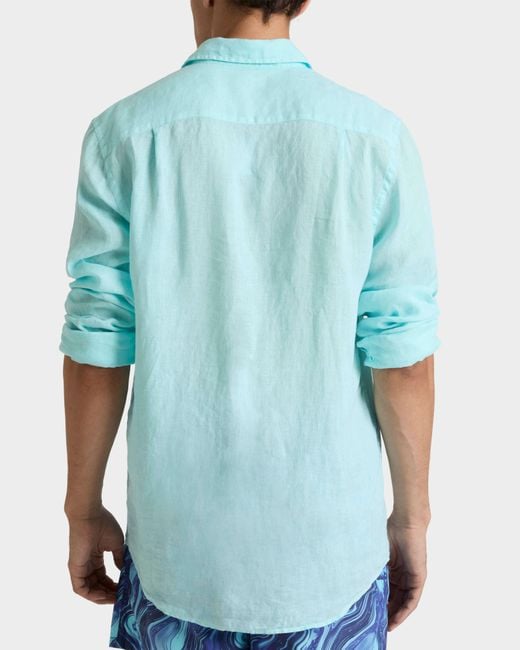 Vilebrequin Blue Linen Shirt Solid for men