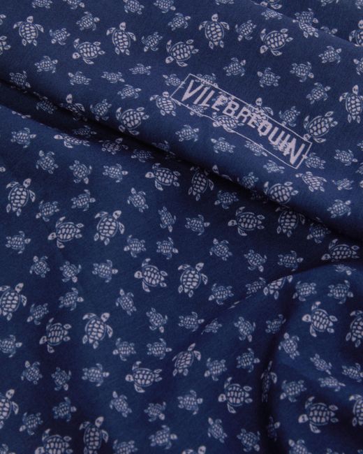 Vilebrequin Blue Cotton Voile Scarf Micro Ronde Des Tortues