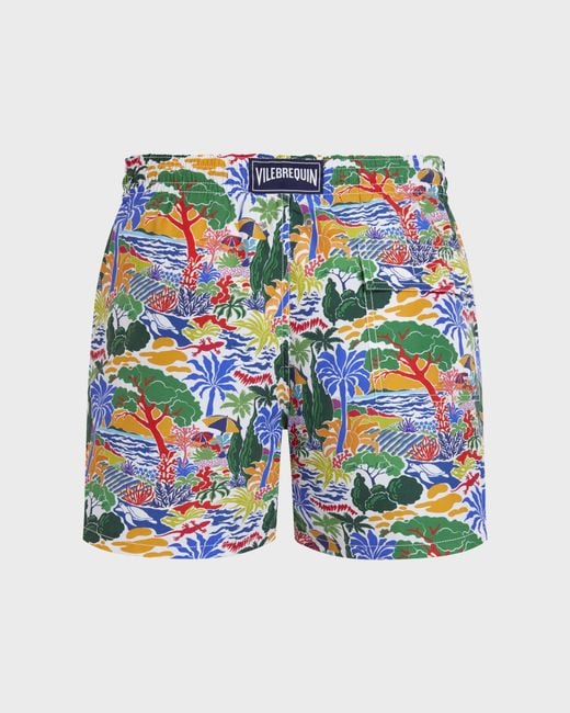 Vilebrequin Blue Swim Trunks Seaside Life - Swimwear - Moorea - White - Size Xs for men