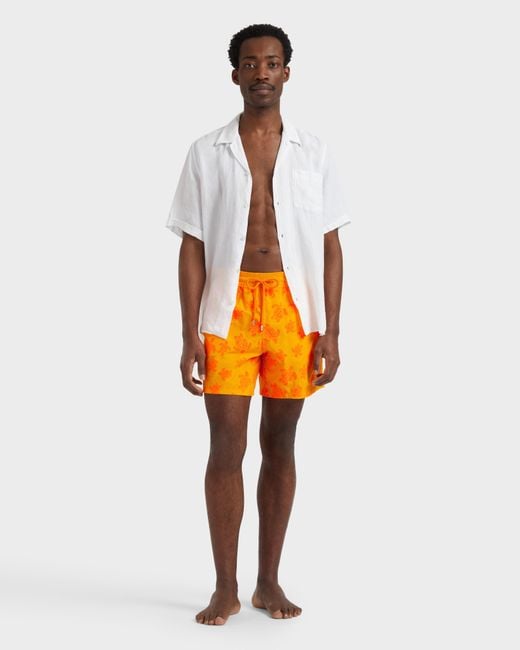 Vilebrequin Swim Shorts Flocked Rondes Des Tortues - Swimwear - Moorea - Orange - Size S for men