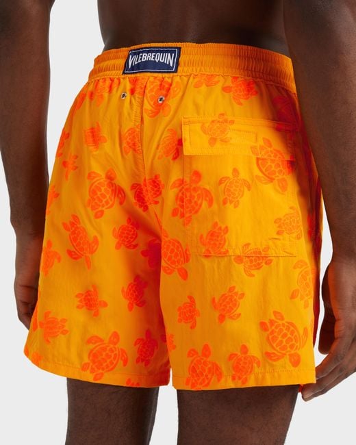 Vilebrequin Swim Shorts Flocked Rondes Des Tortues - Swimwear - Moorea - Orange - Size S for men
