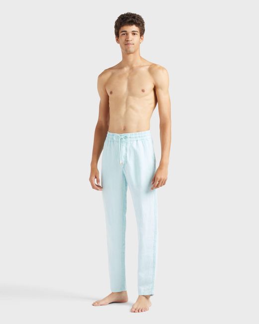 Vilebrequin Blue Linen Pants Regular Fit Natural Dye for men