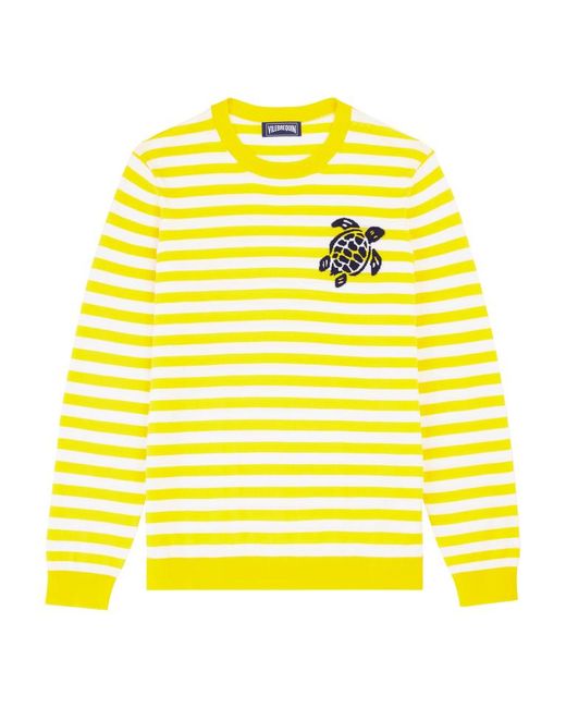 Felpa girocollo uomo in cotone a righe - pullover - porcros di Vilebrequin in Yellow da Uomo