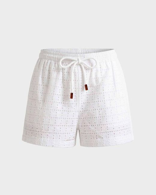 Vilebrequin Geometric Broderie Anglaise Shorts - Shorty - Faiza - White - Size Xs