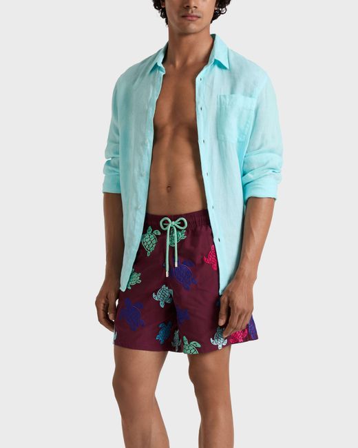 Vilebrequin Embroidered Swim Trunks Ronde Des Tortues - Limited Edition - Swimwear - Mistral - Red - Size L for men