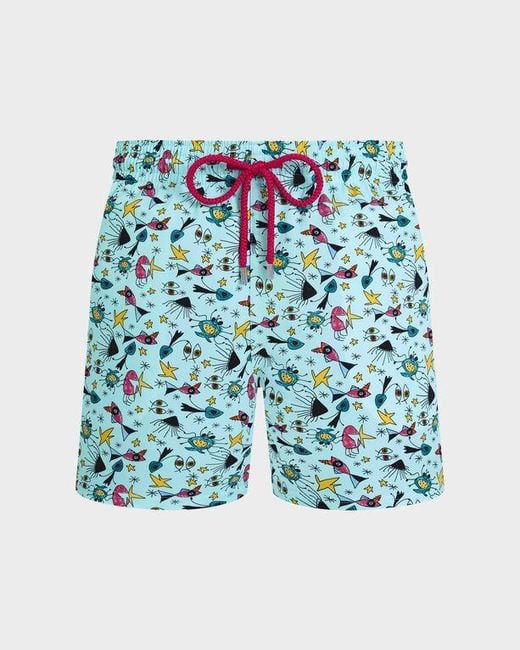 Vilebrequin Blue Stretch Short Swim Shorts Aquatic Carnival for men