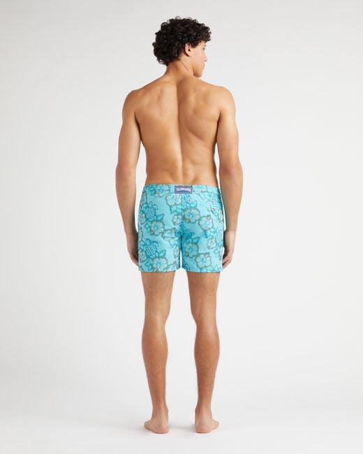 Vilebrequin Blue Swim Shorts Embroidered Hibiscus for men