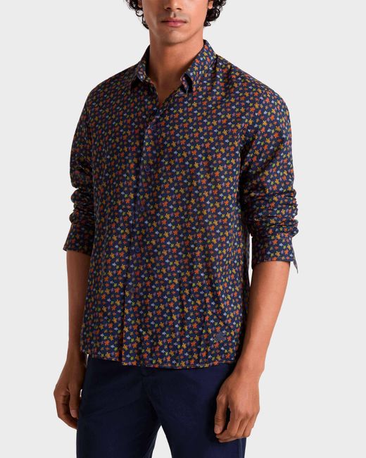 Vilebrequin Blue Cotton Voile Shirt Micro Ronde Des Tortues - Shirt - Caracal - Orange - Size S