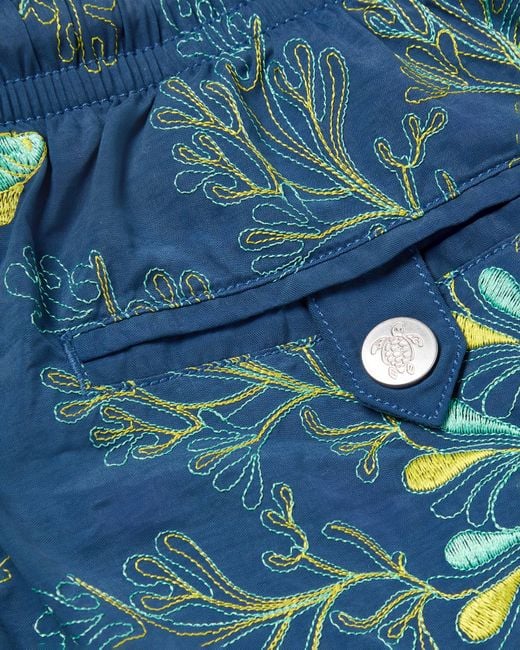 Vilebrequin Embroidered Swim Trunks Coral Mandala - Limited Edition - Swimwear - Mistral - Blue - Size Xl for men