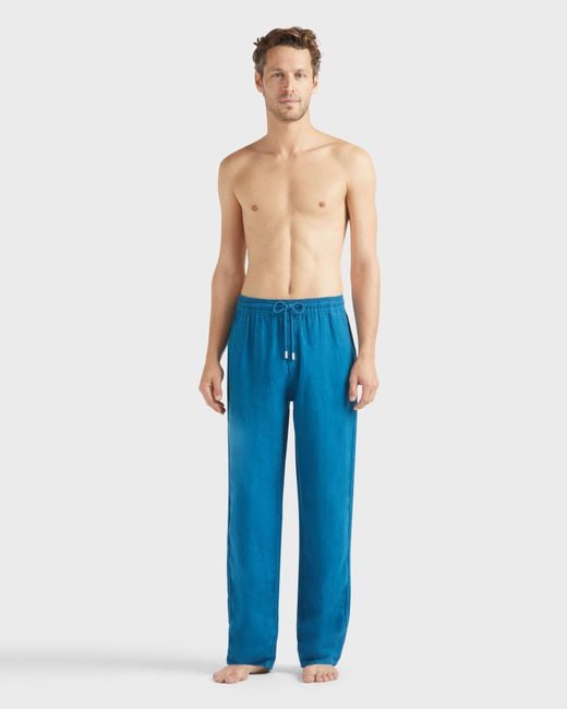 Vilebrequin Blue Linen Pants Solid for men