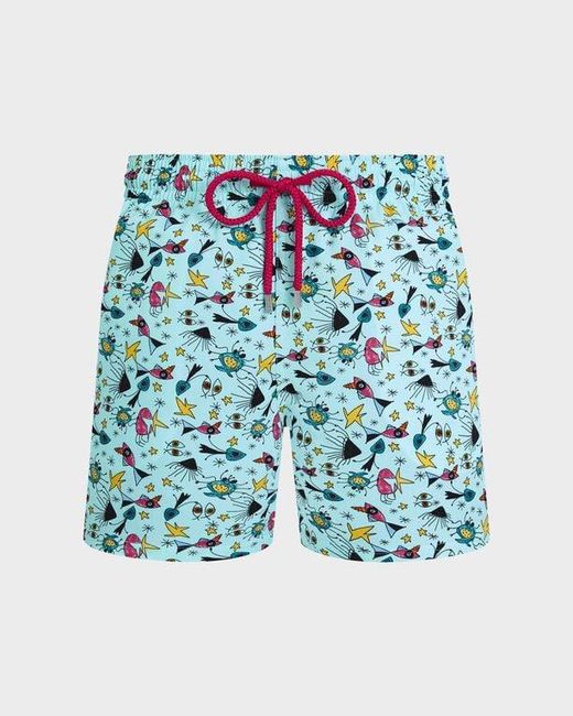 Vilebrequin Blue Stretch Short Swim Shorts Aquatic Carnival for men