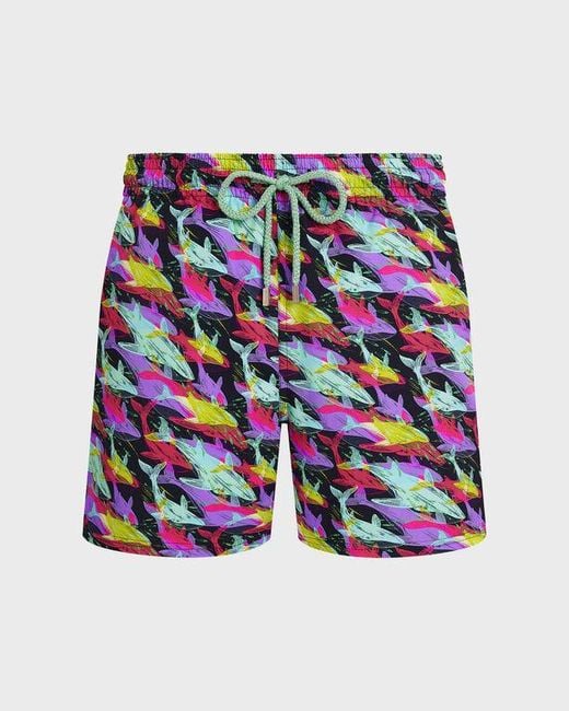 Vilebrequin Blue Stretch Short Swim Shorts Whales Offset for men
