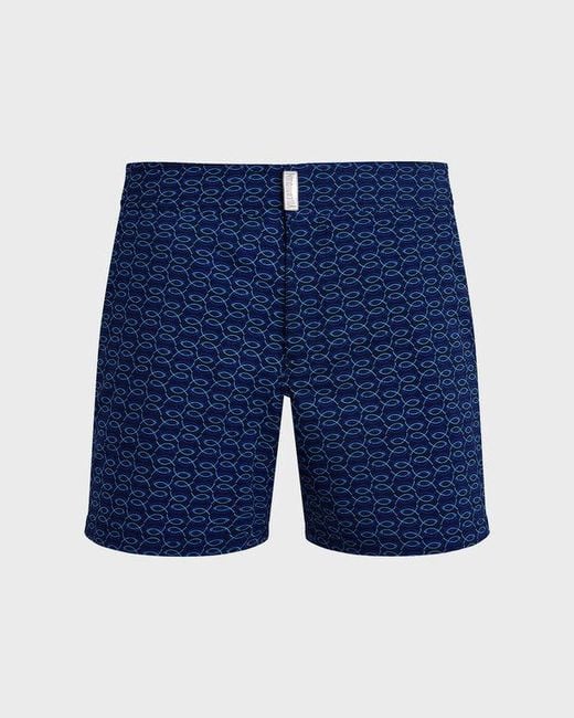 Vilebrequin Blue Stretch Short Swim Shorts Flat Belt Fish Net for men