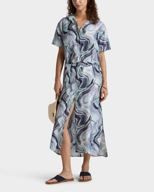 Vilebrequin Blue Silk Long Shirt Dress Marble