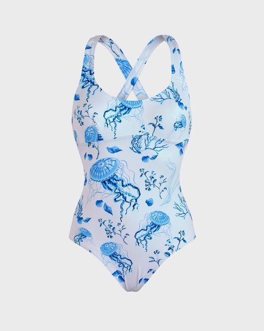 Vilebrequin Blue Crossed Back Straps One-piece Swimsuit Medusa And Shells - Swimwear - Lya - White - Size Xs