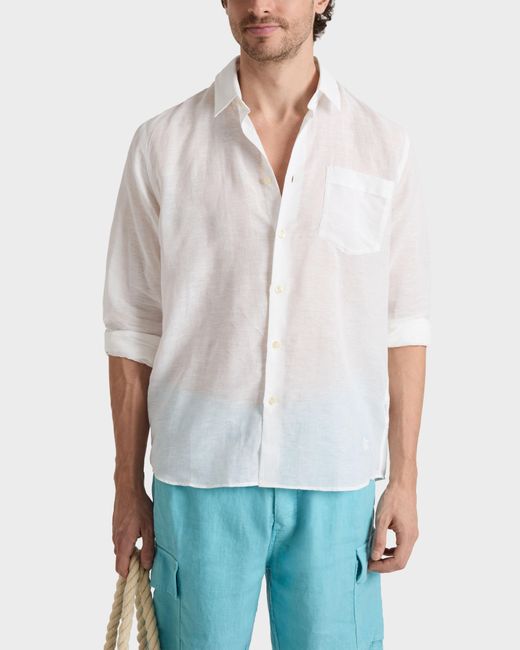 Vilebrequin Linen And Cotton Shirt Turtle Monogram - Shirt - Caroubis - White - Size S for men