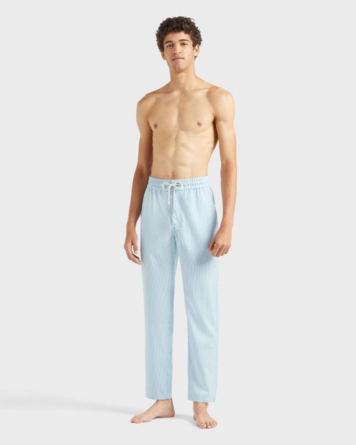 Vilebrequin Blue Wool Regular Pants Micro Rayures Tailoring for men