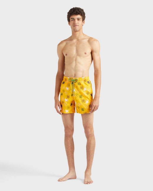 Vilebrequin Yellow Swim Shorts Embroidered Oursins for men