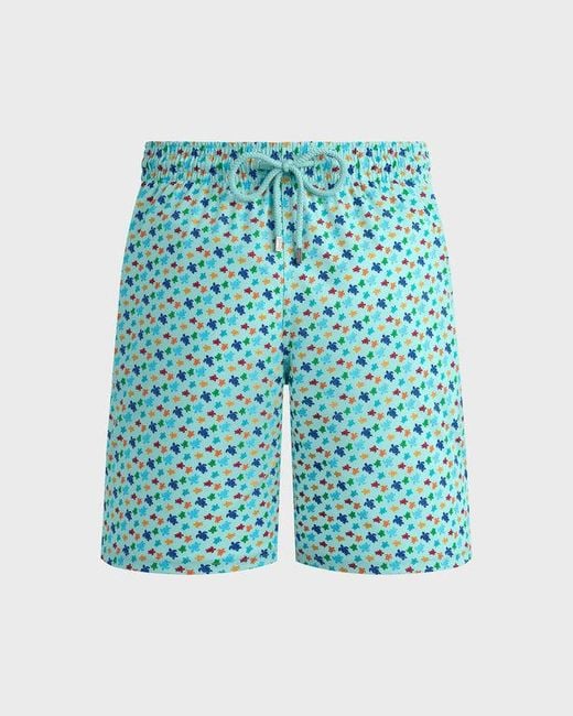 Vilebrequin Blue Long Stretch Swim Trunks Micro Ronde Des Tortues Rainbow for men