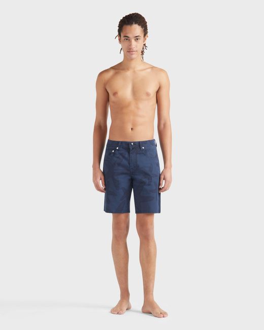 Vilebrequin Blue Bermuda Shorts Starfish Darkening Printed Gabardine for men