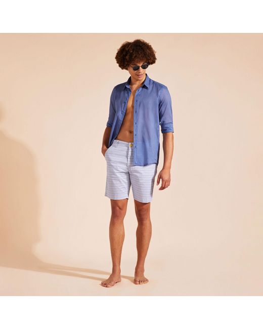 Vilebrequin Blue Cotton Bermuda Shorts Micro Starlettes for men