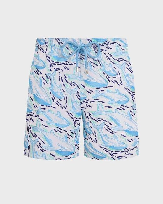 Vilebrequin Blue Embroidered Swim Shorts Whales Offset for men