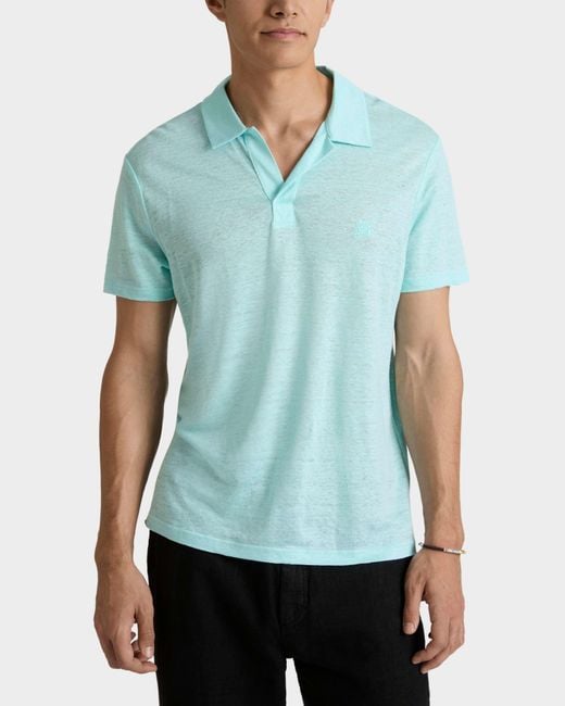 Vilebrequin Blue Linen Jersey Polo Solid for men
