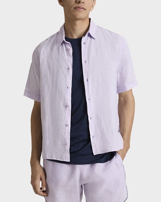 Vilebrequin Purple Mineral Dye Linen Bowling Shirt for men
