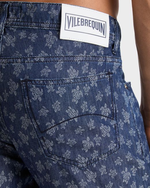 Vilebrequin Blue Light Denim Pants Ronde Des Tortues Jacquard for men