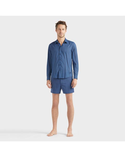 Vilebrequin Blue Organic Cotton Voile Shirt Fish Net
