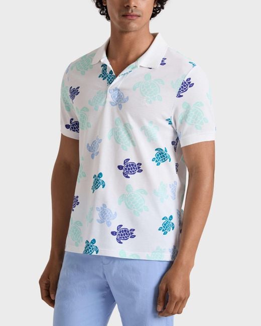 Vilebrequin Blue Cotton Pique Polo Ronde Des Tortues Multicolores for men
