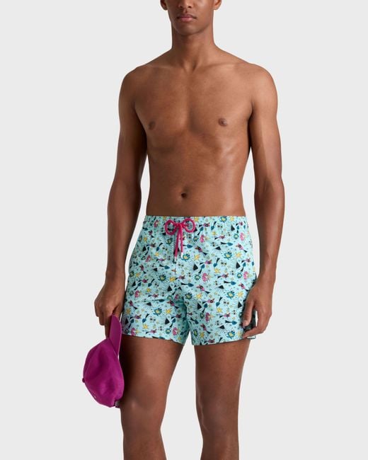 Vilebrequin Blue Stretch Short Swim Shorts Aquatic Carnival for men