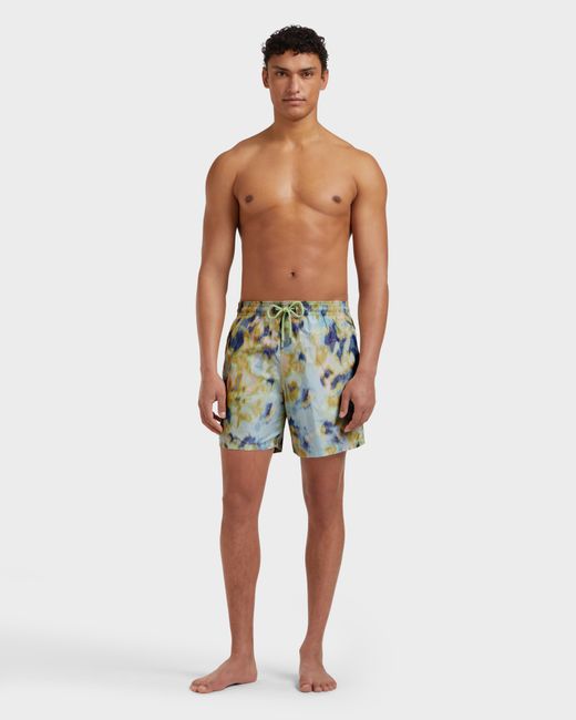 Vilebrequin Blue Silk Swim Trunks Blurred Nymphea - Swimwear - Moopea - Green - Size L for men
