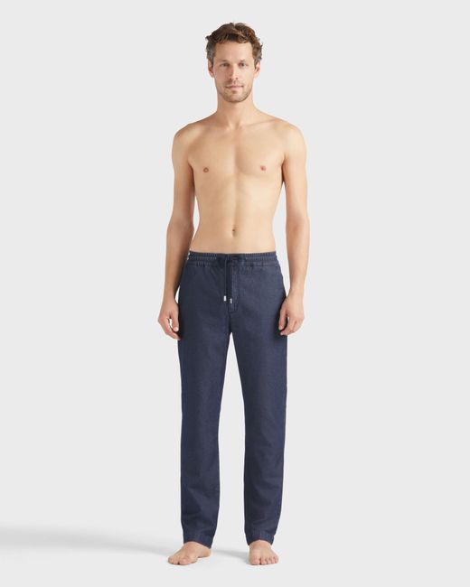 Vilebrequin Blue Cotton Silk Elastic Waist Pants for men