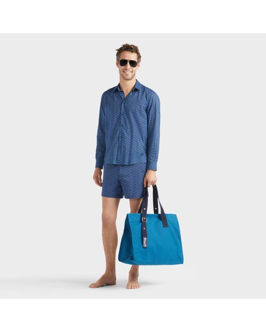 Vilebrequin Blue Fish Net -hemd Aus Bio-baumwollvoile