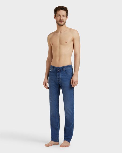 Vilebrequin Blue 5-Pockets Denim Pants Turtles Net for men