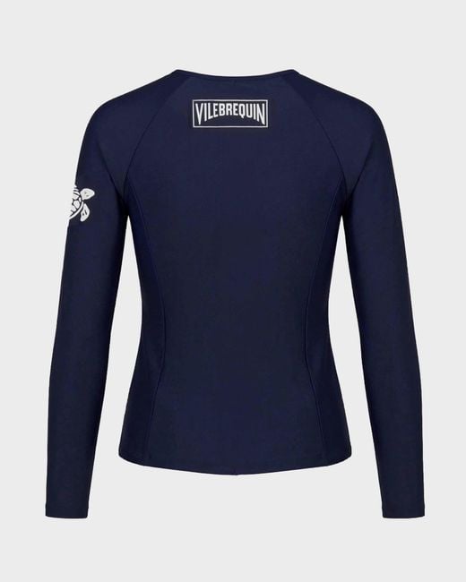 Vilebrequin Blue Long Sleeve Zipper Rashguard Solid