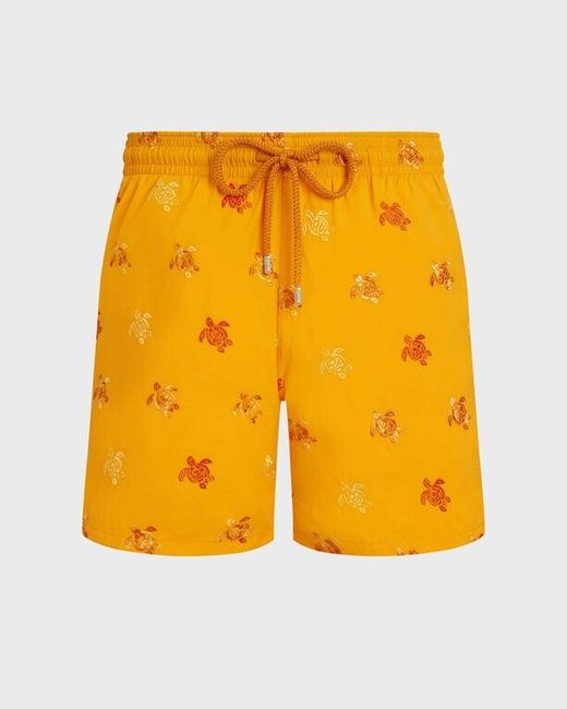 Vilebrequin Yellow Embroidered Swim Trunks Micro Tortues Diagonales - Limited Edition - Swimwear - Mistral - Orange - Size S for men