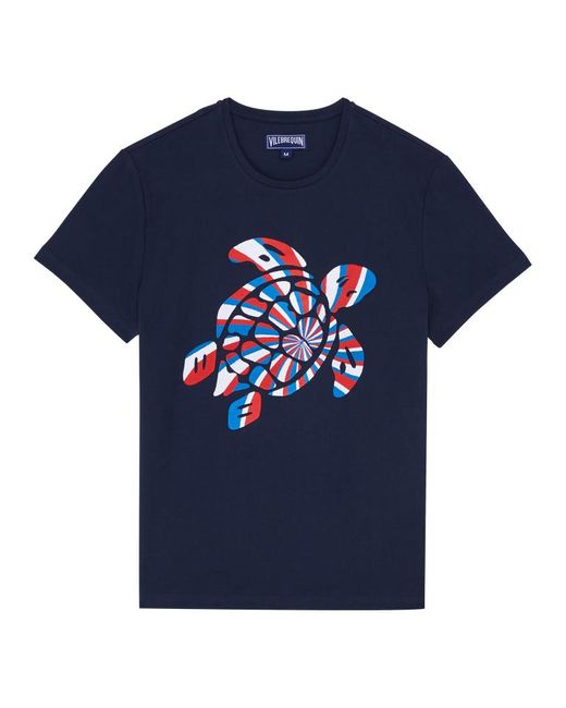 T-shirt uomo in cotone biologico placed embroidered turtle - t-shirt - thom di Vilebrequin in Blue da Uomo