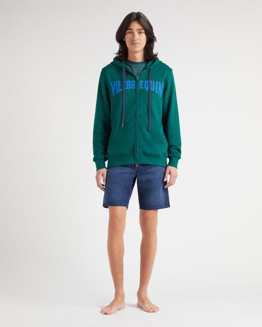 Vilebrequin Green Cotton Full Zip Hoodie Sweatshirt Stitched Logo for men