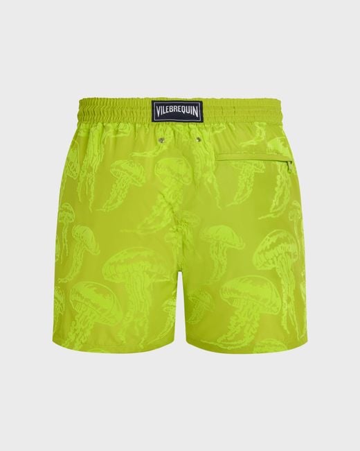 Vilebrequin Green Ultra-Light And Packable Swim Shorts Flocked Jellyfish Dance for men