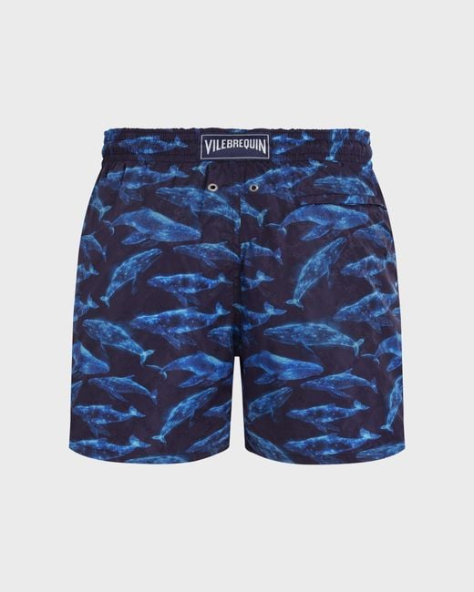 Vilebrequin Blue Swim Shorts Sparkling Whales Monogram Jacquard for men